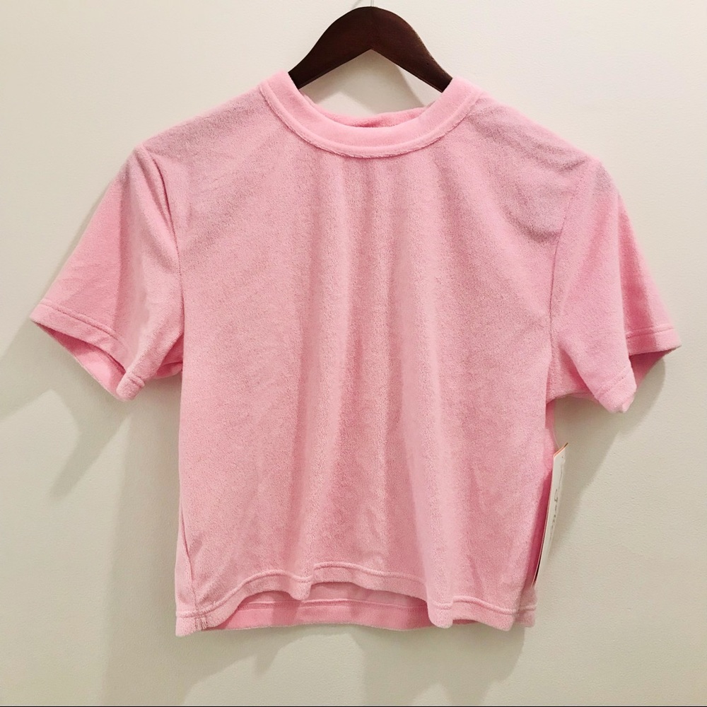 NWT X by Gottex Pink Terry Cloth Tee XS Athleisure Athletic Workout Top Shirt - Picture 3 of 10
